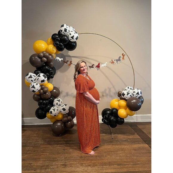 Long Sleeve Maternity Photoshoot Dress with Decorative Buttons - Orange Dot - Picture 3 of 5